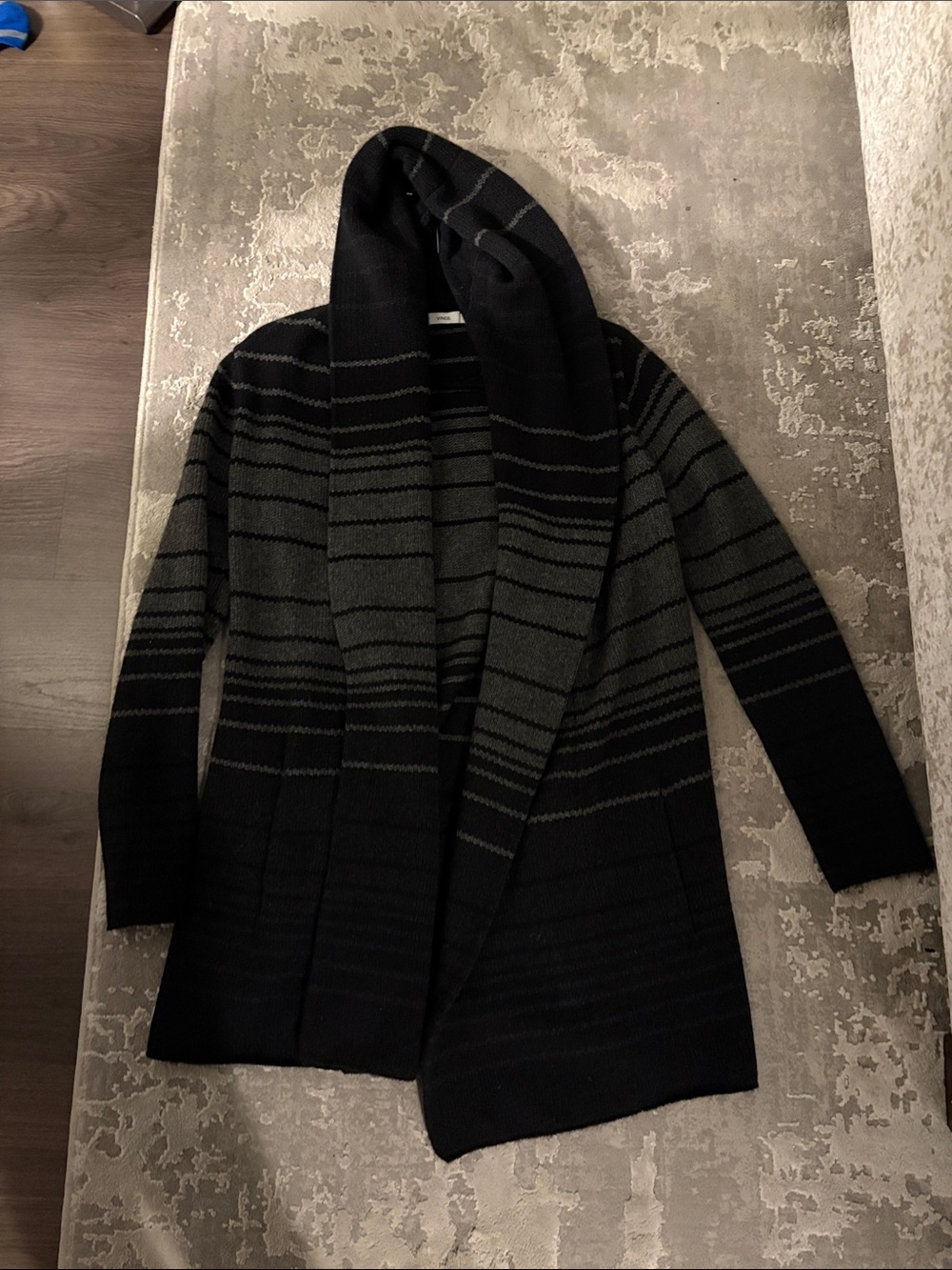 Vince Black and Charcoal Hooded Open-Front Cardigan